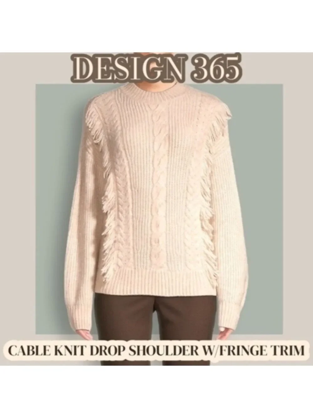 DESIGN 365 Cable-Knit Dropped-Shoulder Sweater w/Fringe Trim
